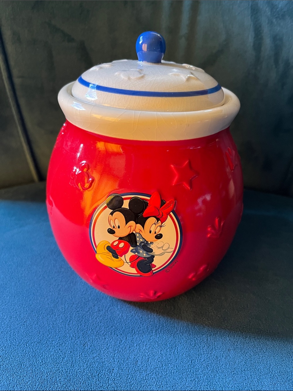 Disney Red Ceramic Cookie Jar with Mickey & Minnie